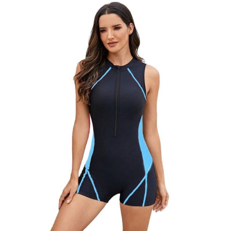 RS|Maio Feminino Praia Senhoras Maio Plus Size de Manga Curta de Uma Peça Boxer Surf Zíper Natação Maiô Feminino