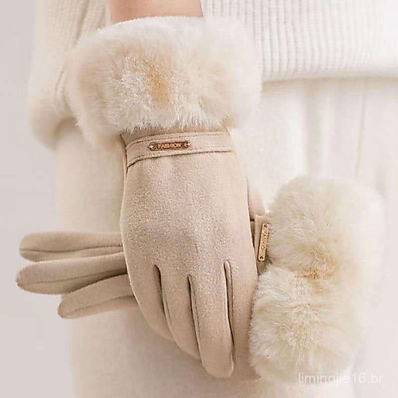 2026 novas luvas femininas de outono e inverno de veludo quente e à prova de frio com tela sensível ao toque