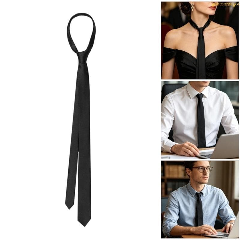 gotitonmegot 3 5cm Cor Sólida Gravata Poliéster Seda Elegante Acessório Unissex Para Homens E