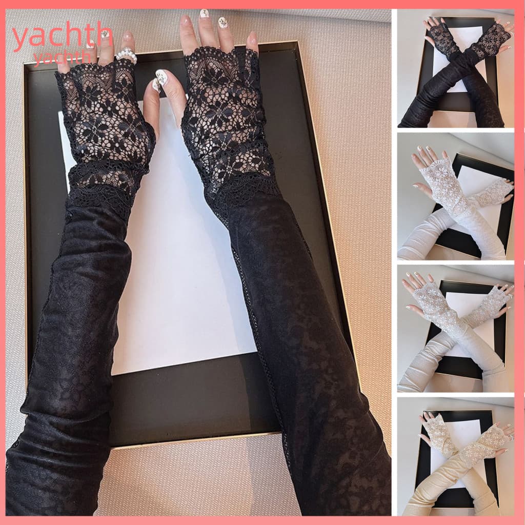 Lightweight Arm Sleeves Floral Lace Uv Protection for Women – Summer Sun Shield Fingerless Gloves for Driving Commutin