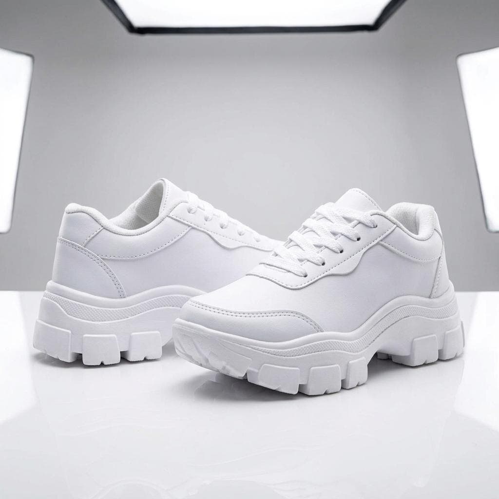 Tênis Feminino Branco Estilo Chunky Plataforma Casual  Sola Alta Moderno Confortável Macio
