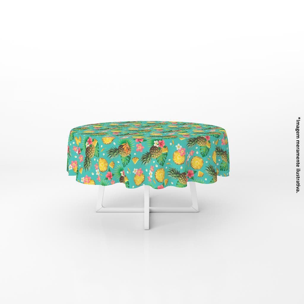 Toalha De Mesa Redonda 4 Lugares Frutas E Flores 140cm Resistente