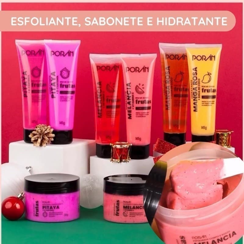 Esfoliante Sabonete Creme Hidratante Corporal Banho PORAN Frutas Melancia Líquido Corpo e Rosto Parecido