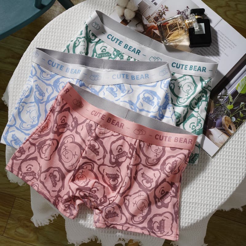 Cuecas boxer masculinas de algodão estampadas, shorts modernos e respiráveis de quatro cantos para adolescentes, roupa í