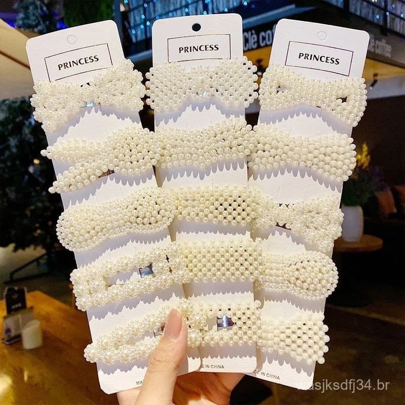 KIT Presilha de Cabelo Geométrica com Pérolas, Acessório de Moda para Cabelo