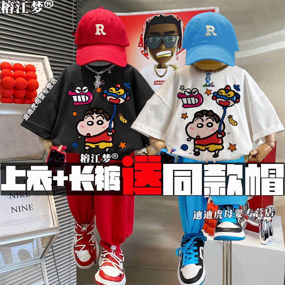 Verão meninos terno puro algodão camiseta novo estilo crianças dos desenhos animados impresso de manga curta Crayon Shin