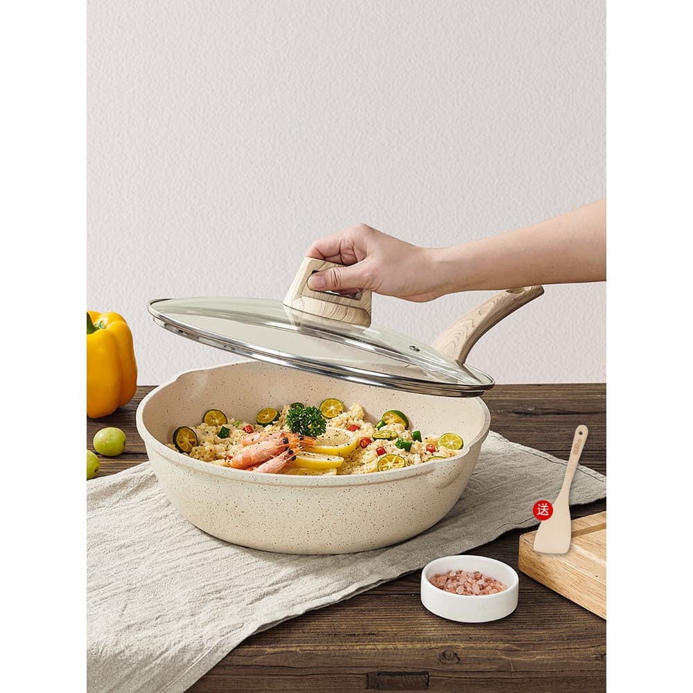 Britânico Mingjue antiaderente pan wok doméstico pedra médica wok frigideira antiaderente fogão de indução gás dedicado