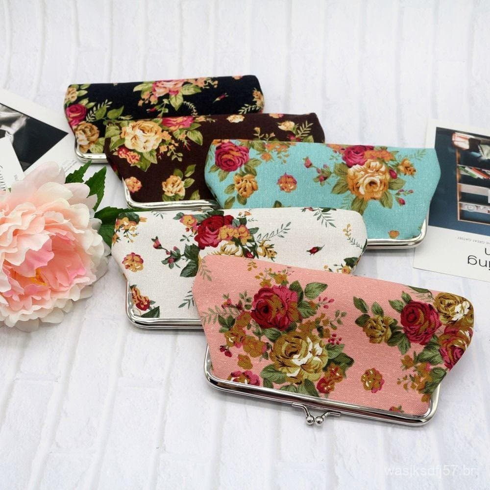 Bolsa de lona LUCIAE, porta-moedas, porta-chaves, porta-cartões, bolsa de maquiagem, porta-batom, carteira com padrão fl