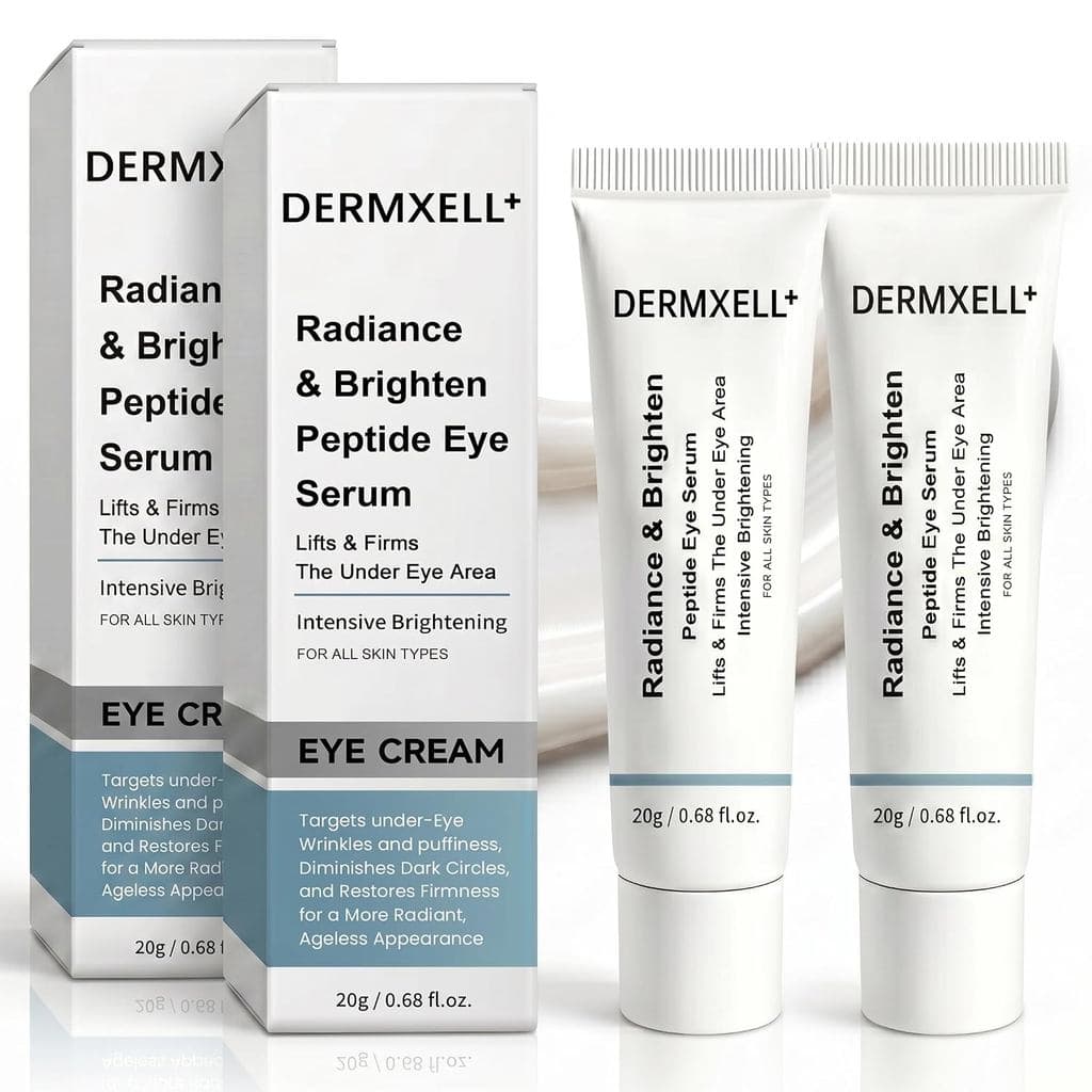 2PCS DERMXELL+ Sérum para Olhos com Peptídeos para Lifting e Clareamento, Creme Firmador para a Área dos Olhos