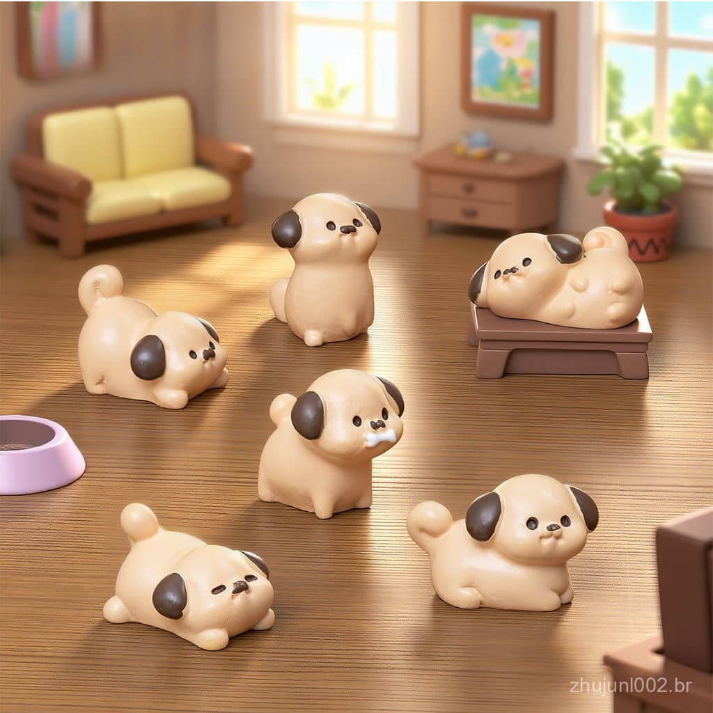 6 Pçs/set Dos Desenhos Animados Mini Pet DogAnimal Miniaturas Enfeites De Resina Decoração De Jardim De Fadas Paisagem
