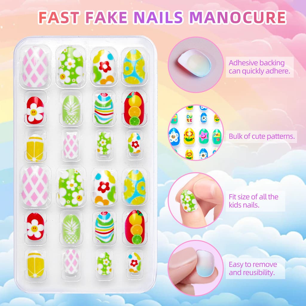 Unhas Postiças Infantis para Halloween, Curtas, em Forma de Amêndoa, Fofas