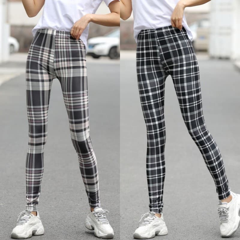 Primavera outono estilo fino leite sedoso pano Leggings feminino xadrez respirável exterior usar calças femininas calças