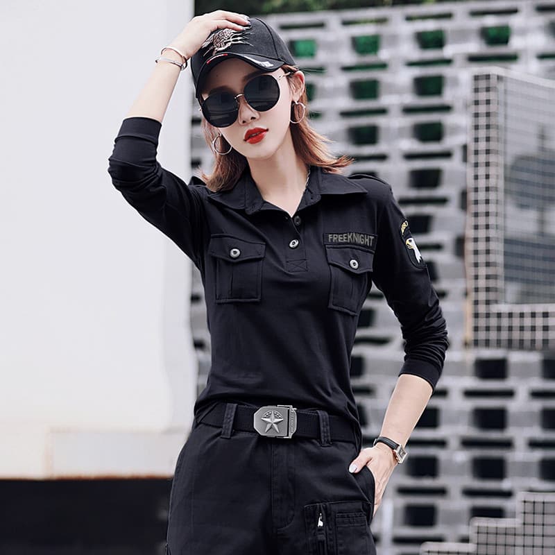 Primavera outono novo estilo de manga comprida camiseta feminina camuflagem terno mais magro olhar Casual traje de dança