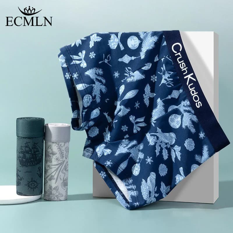 ECMLN Shorts Boxer Masculino De Algodão Com Estampa Moderna , Sem Costura , Confortável , Casual , Quatro Cantos , Roupa