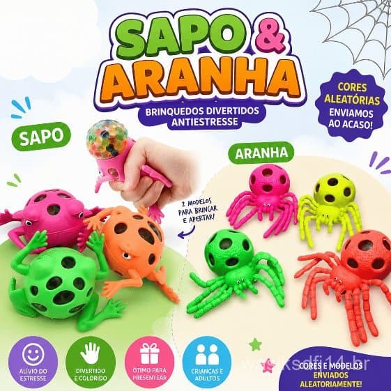 Brinquedo anti-stress para apertar, bola macia em forma de sapo ou aranha para alívio do estresse