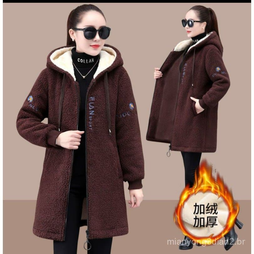 Novo Casaco De Moda Coreana Com Capuz Solto Para O Inverno Feminino .