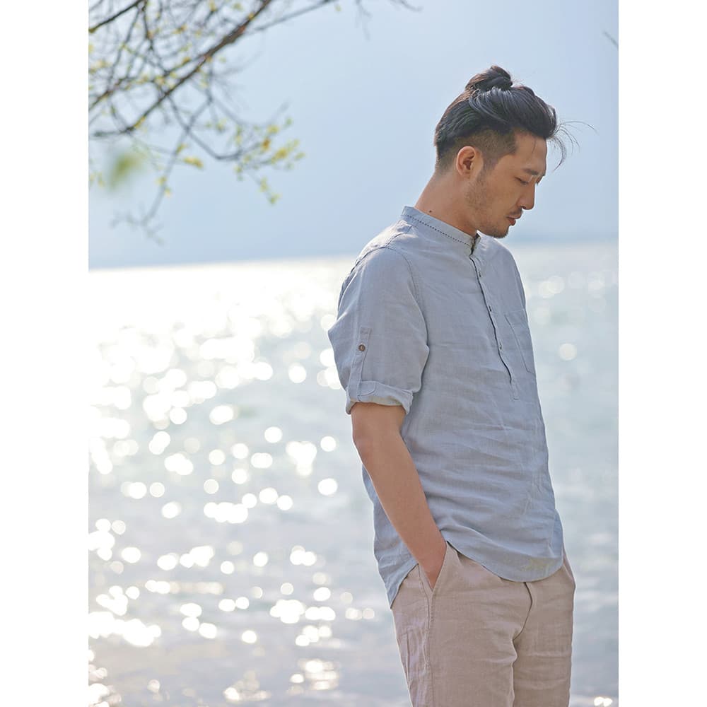 Nan linho estilo chinês camiseta de linho completo masculino verão novo produto solto masculino de manga curta Ramie man