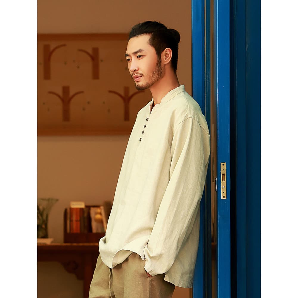 Nan Ma Tang Terno Masculino Estilo Chinês Camisa de Outono Masculina de Manga Comprida Gola Alta Tamanho Grande Camisa d