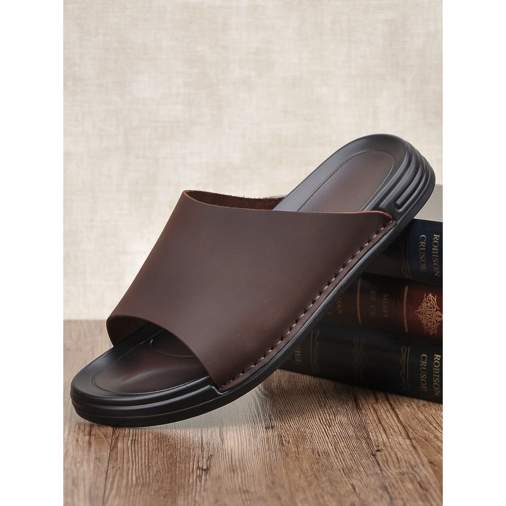 Primeira camada de couro Flip-Flops masculino 2026 verão couro genuíno antiderrapante sola macia confortável masculino C