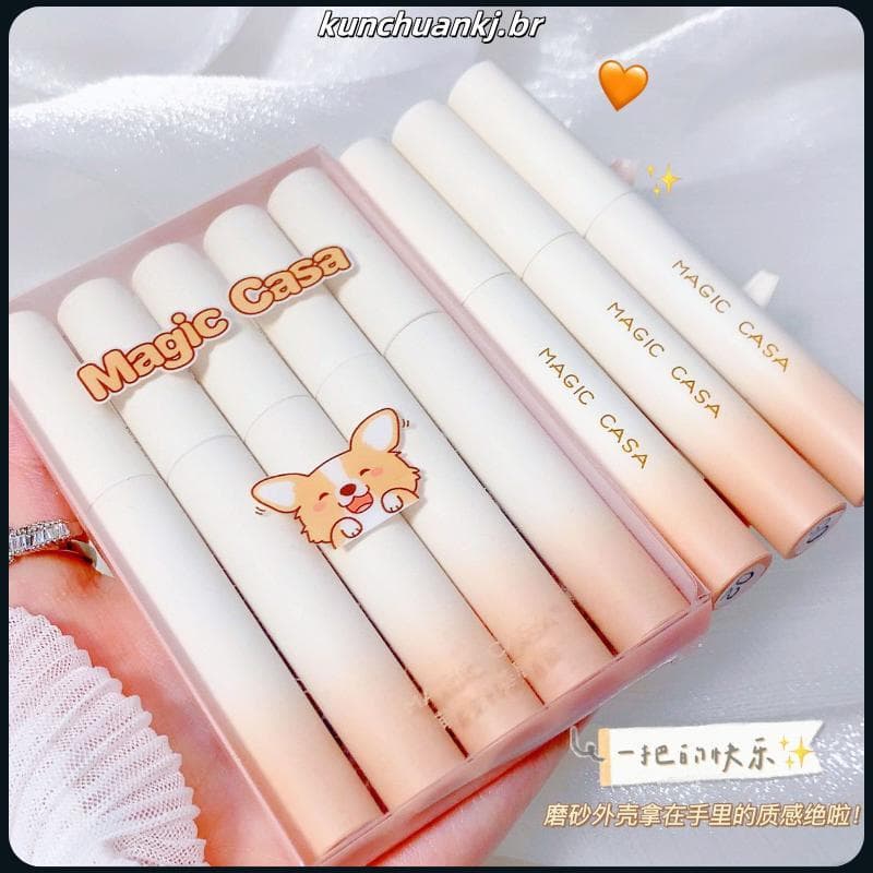 5 varas conjunto fosco concha moda lábio esmalte conjunto estudante lábio esmalte não-desbotamento copo antiaderente fos