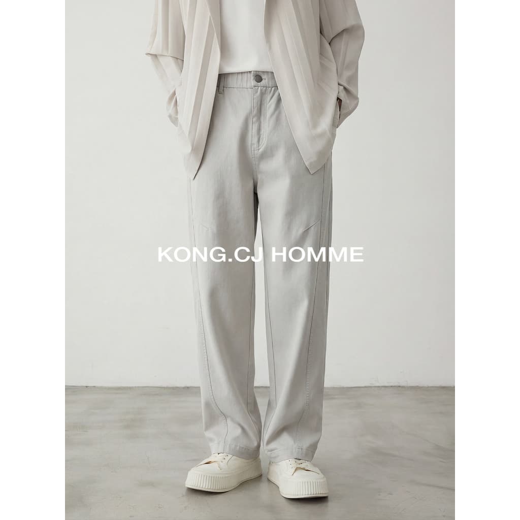 KCJ Tencel Lyocell Legal Solto Reto Calças Casuais Homens Verão Perna Larga Machete Calças Casuais All-Match