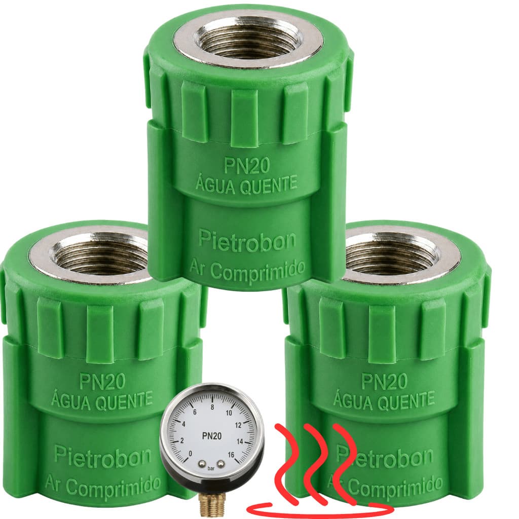 KIT 5 Luva Mista PPR 25x1/2 Rosca Fêmea BSP Metálica Conector Adaptador Transição Água Quente Ar Comprimido Pietrobon