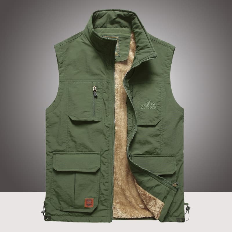 Colete masculino outono inverno exterior usar Multi-bolso colete de pesca de meia-idade idosos Workwear velo quente exér