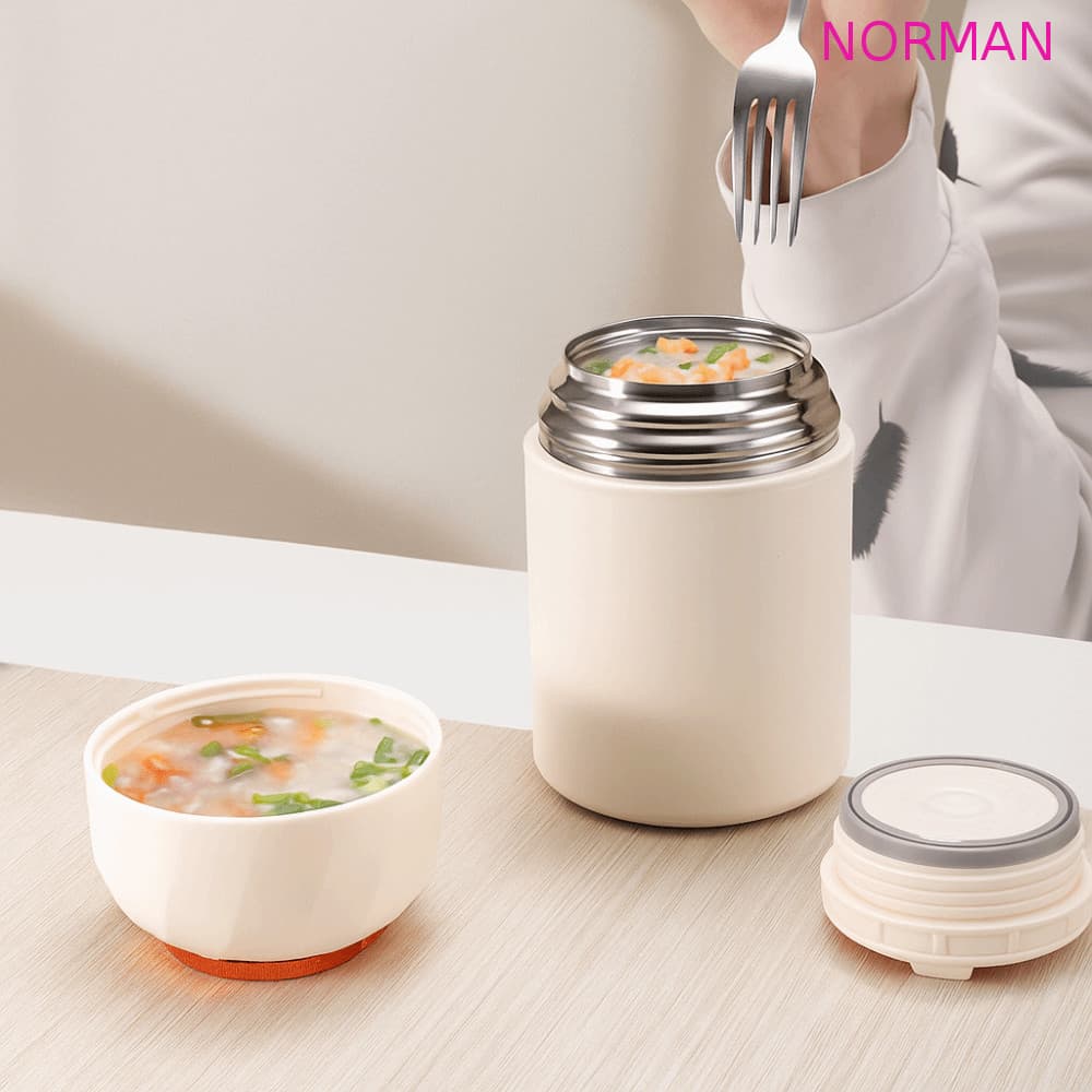 Frasco Térmico Para Alimentos NORMAN , Copo De Sopa Térmica De Camada Dupla De 500ml , Lancheira Portátil De Aço Inoxidá