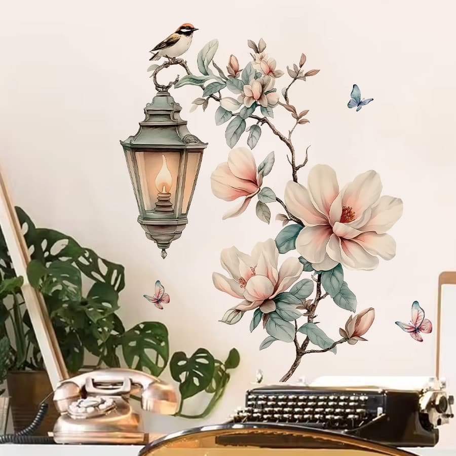 Adesivos de parede lâmpada de rua begônia flor auto-adesivo adesivos de parede quarto sala de estar decoração do quarto