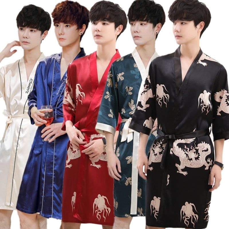 Primavera pijamas finos masculinos camisola simulação roupão de seda pijamas casuais Plus Size Homewear