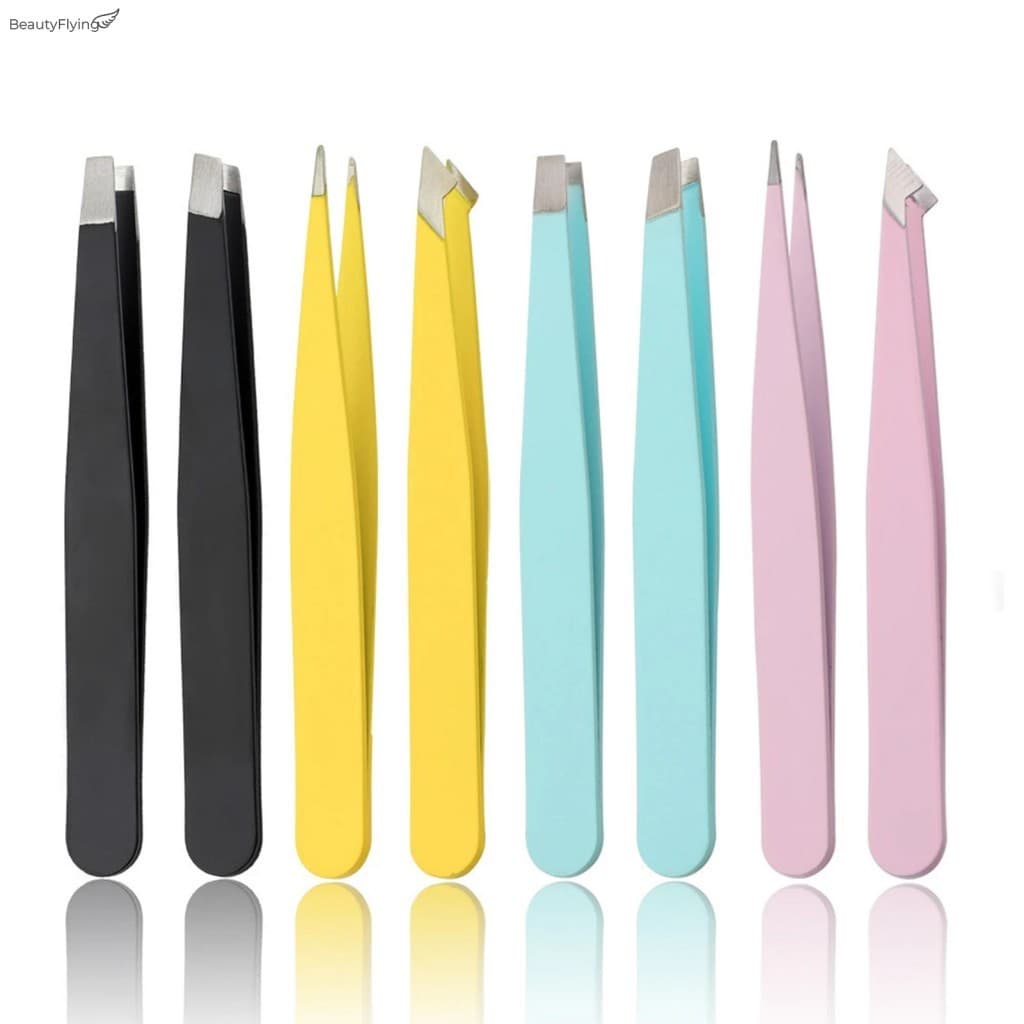 4pcs Pinças De Aço Inoxidável-Ferramenta De Remoção De Pêlos Faciais De Sobrancelha Com Fecho De Pressão