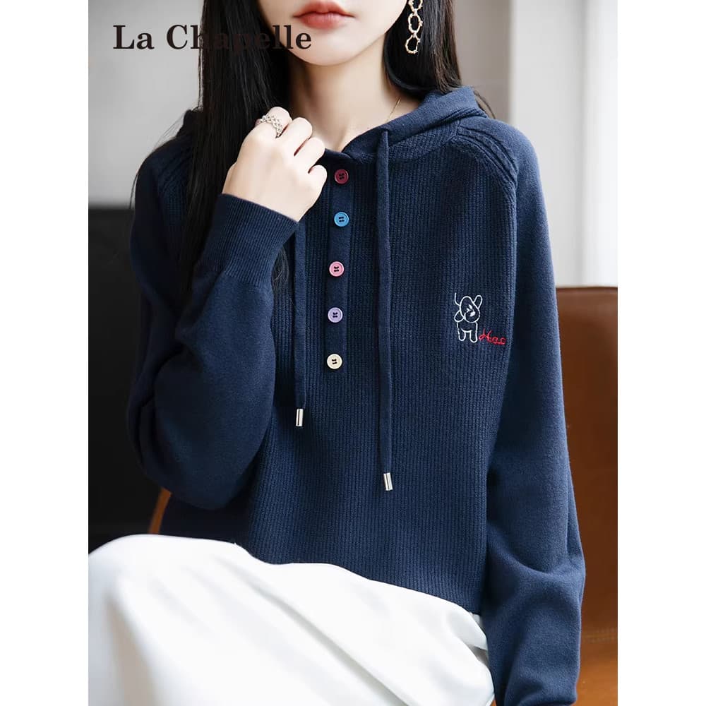 Lassia sino roupas de outono moletom com capuz de malha camisa de fundo feminina primavera outono interior topo moda tam