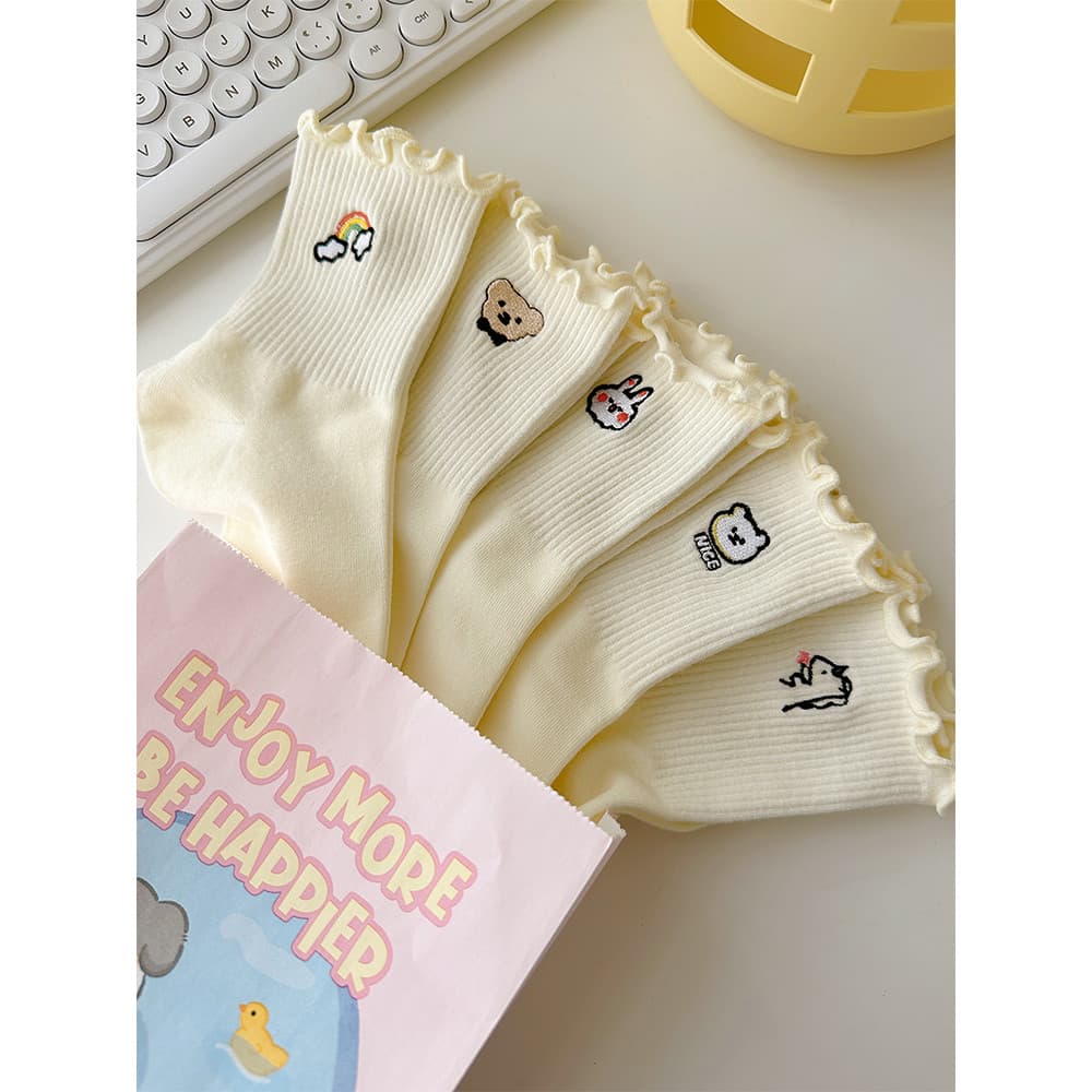 Fungo lado estilo Preppy bordado bonito dos desenhos animados meias femininas puro algodão respirável suor-absorvente me