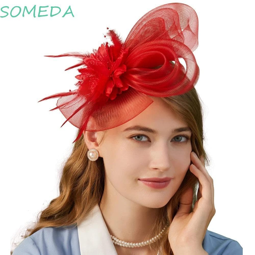 SOMEDA Fascinator Cocar , Contas Transparentes Luxo Pequeno Chapéu Superior Bandana , Requintado Boné De Fitas De Malha