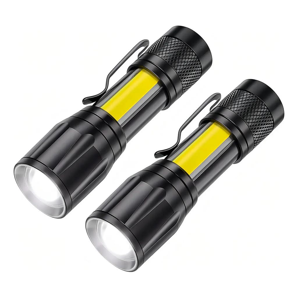 Conjunto 2: Mini Lanterna Tática LED COB, luz forte, recarregável por USB, nível profissional militar, com função de zoo