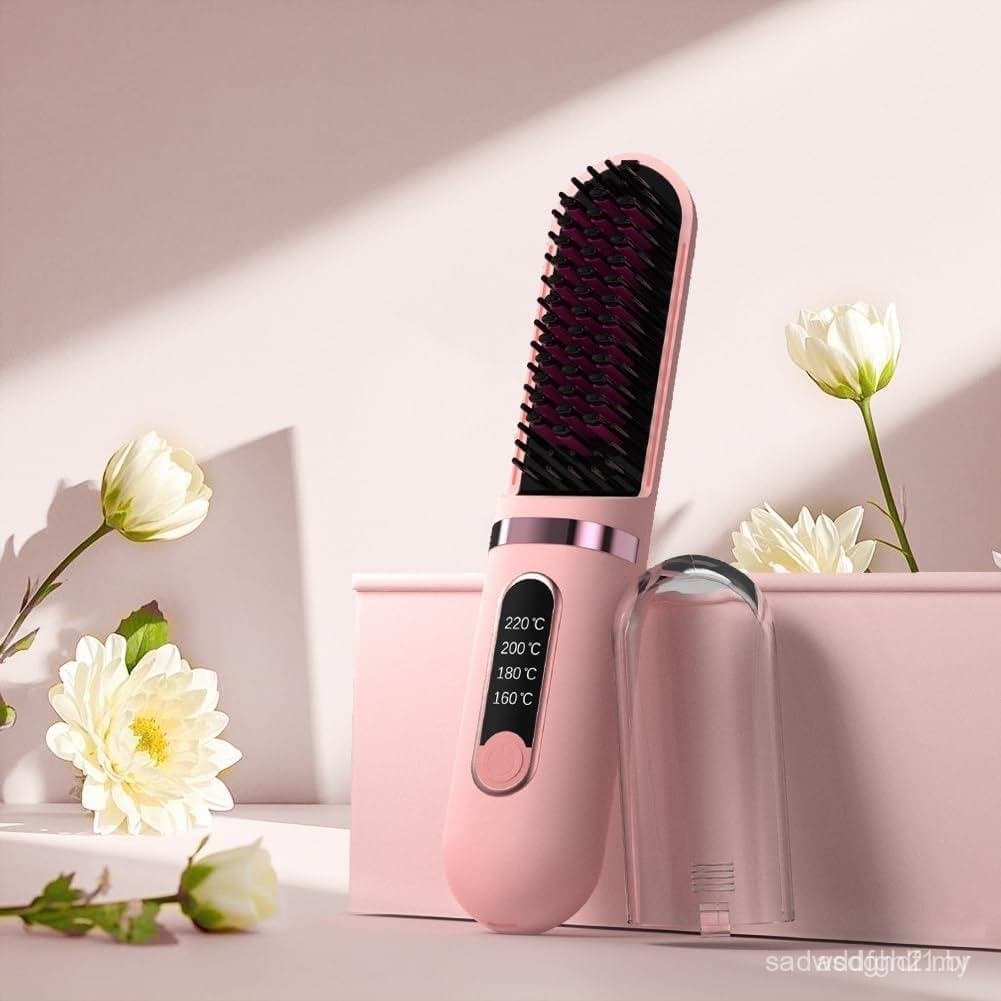 Escova alisadora de cabelo sem fio, escova alisadora portátil para mulheres, mini escova quente com íons negativos, adeq