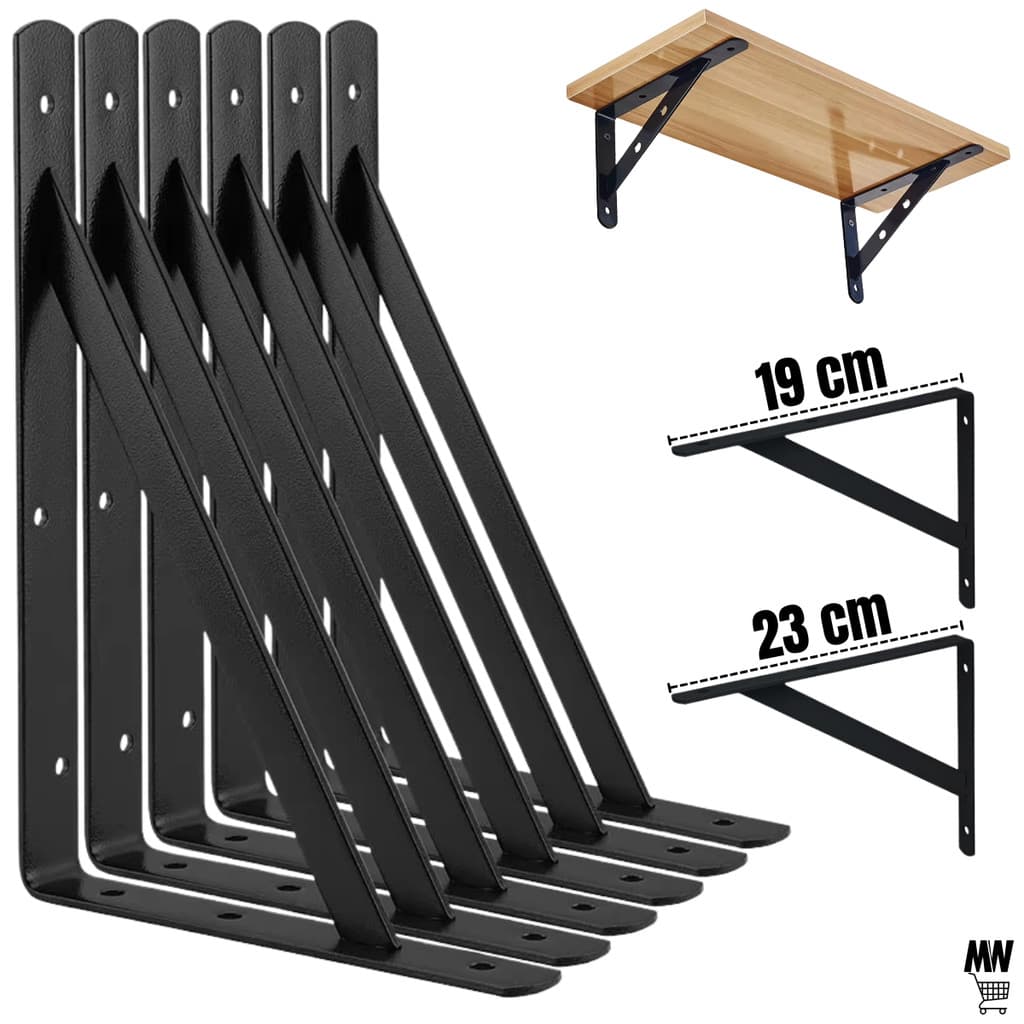 Kit 2 a 20 Suportes Mão Francesa Preta 23cm/19cm Canto Tábua Cantoneira Reforçada Preto