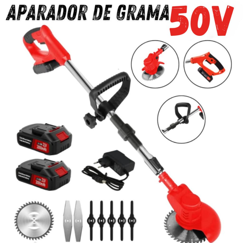 Roçadeira Aparador de Grama 3 em 1 + 02 Bateria 50V + Acessórios Potente Nakasaki
