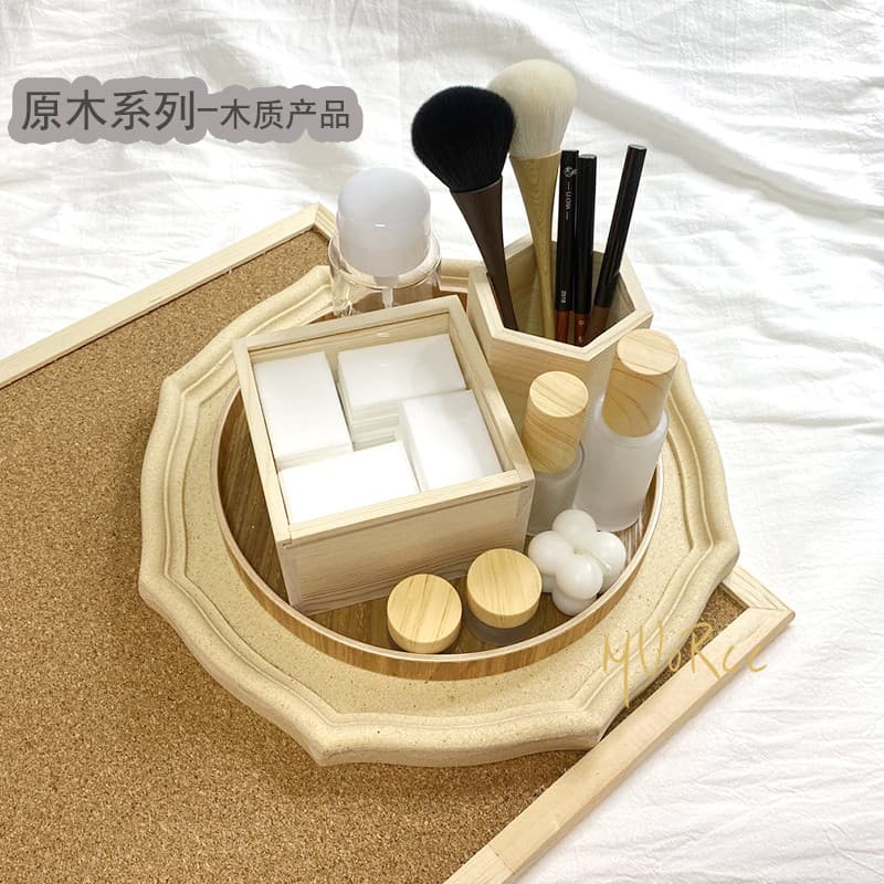 Estilo minimalista japonês Log cor bandeja de madeira caneta titular escova poeira almofada algodão caixa salão armazena
