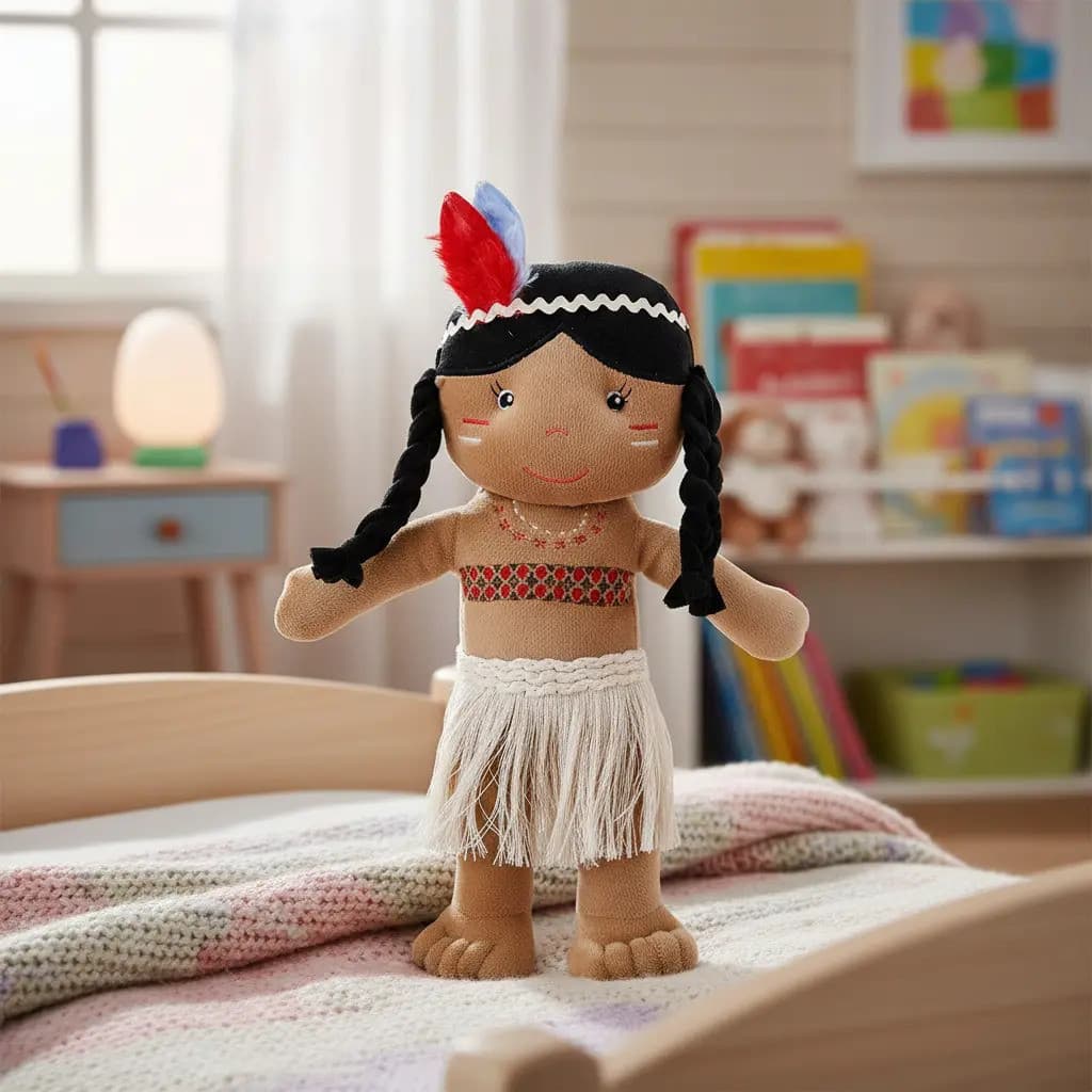 Boneca  Índia Ceci Tranças E Saia Franjas Menina Zip Toys