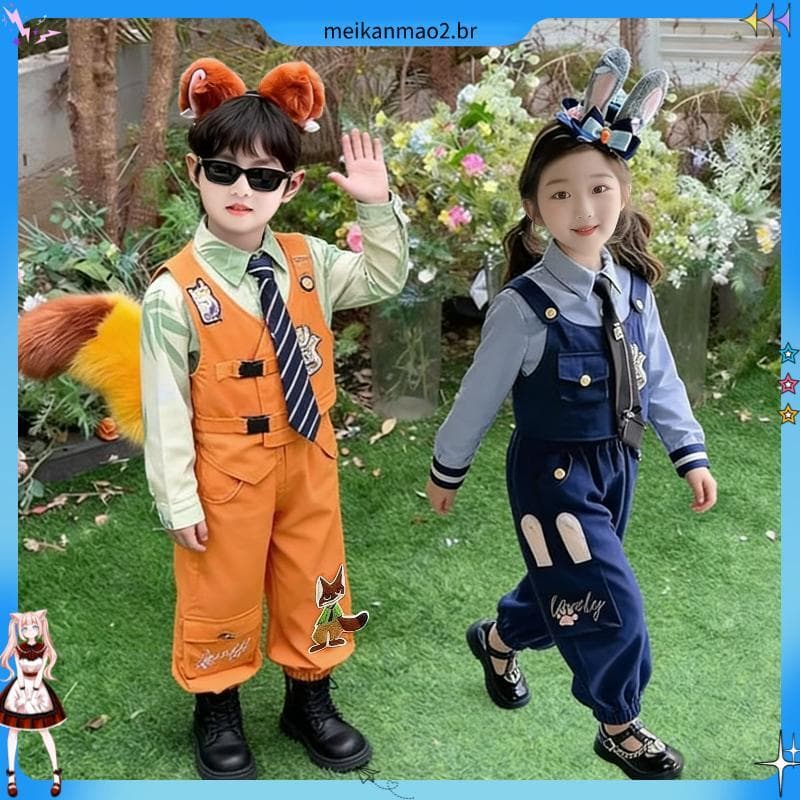 Fantasia infantil do zoológico louco Judy Rabbit Policial cos fantasia Nick Fox fantasia de desempenho de três peças