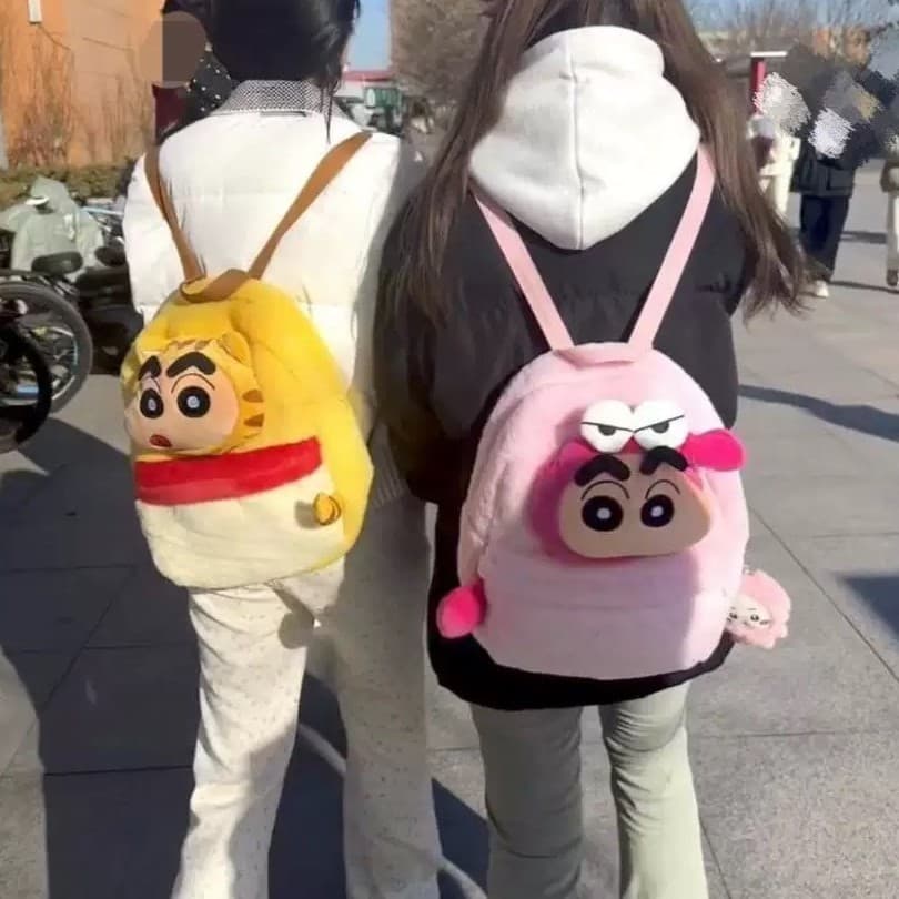 Mochila de pelúcia Crayon Shin-chan para meninas, mochila escolar de grande capacidade, brinquedo infantil, mochila esco