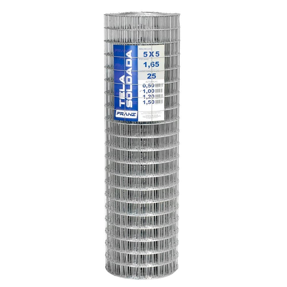 Tela Soldada Galvanizada 5x5 cm - Fio 1,65 mm - Alt. 1,00 m - Rolo 25 m
