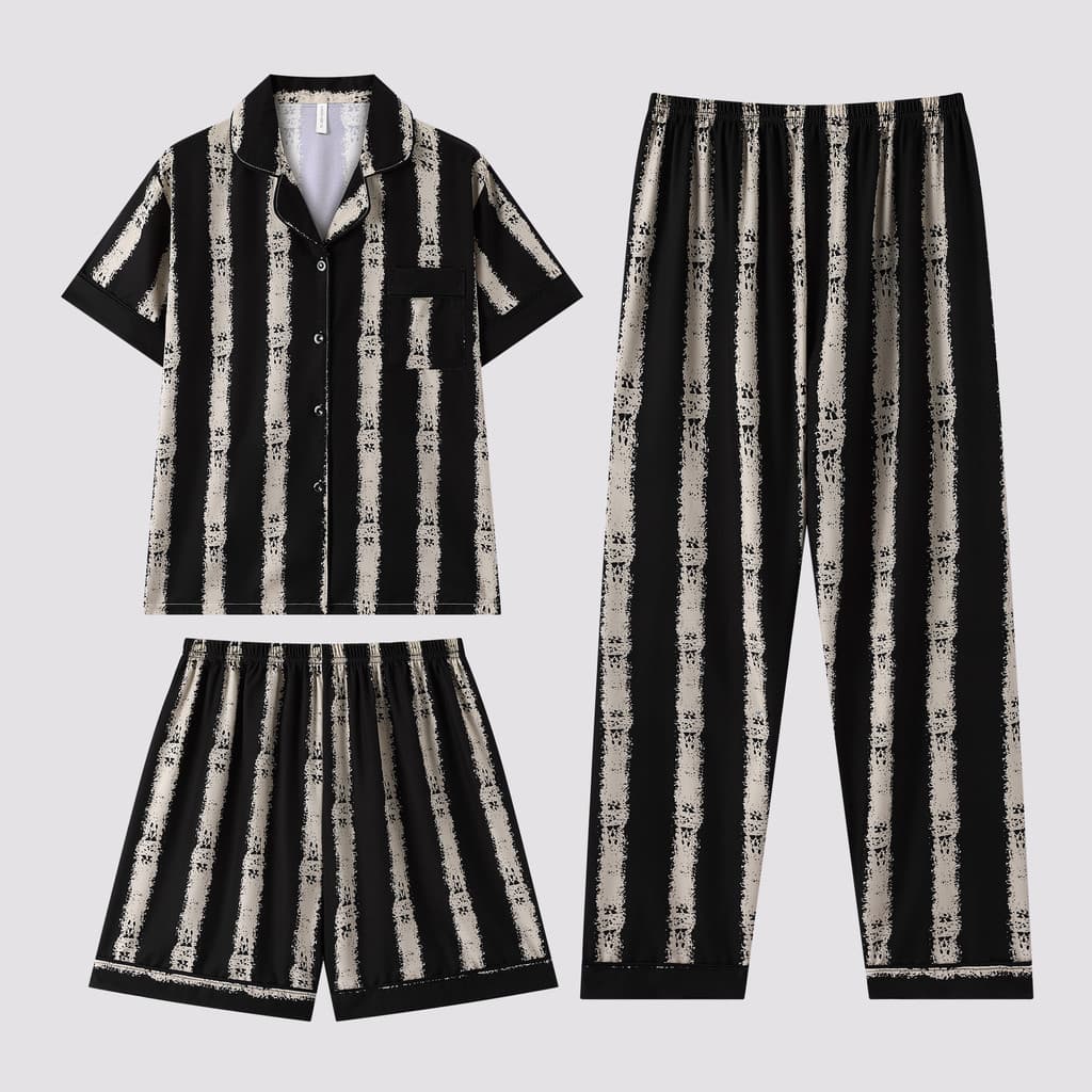 Pijama listrado feminino verão seda gelo com almofada no peito 2026 novo estilo simulação seda estilo fino pode usar car
