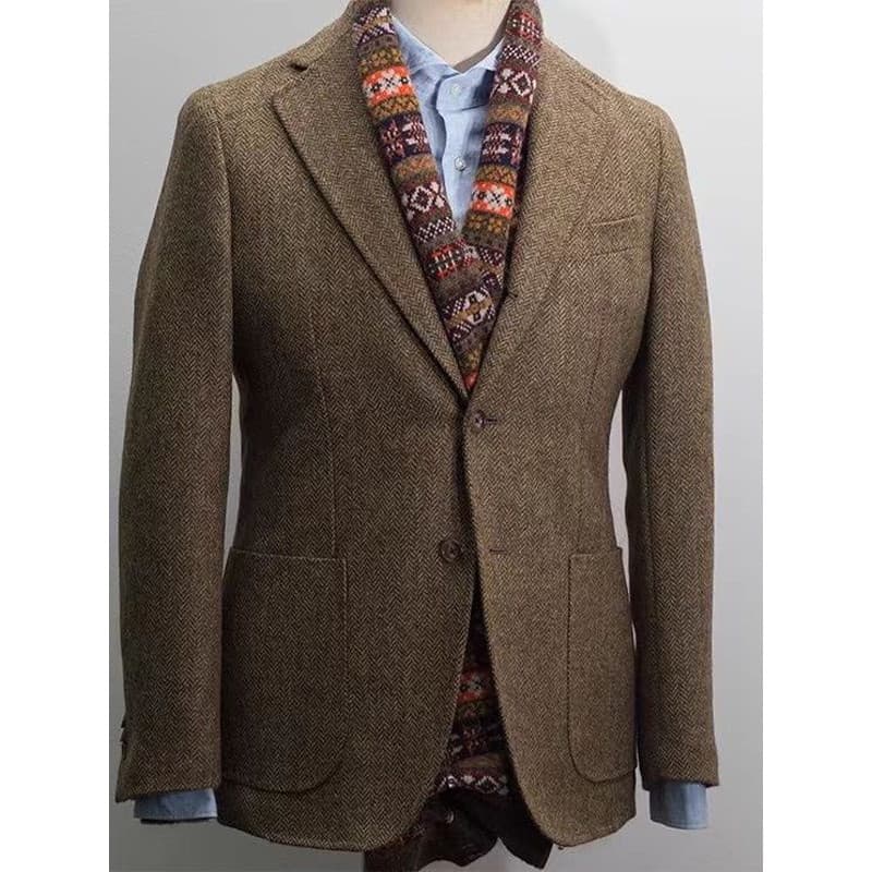 Terno de lã masculino outono inverno engrossado italiano britânico Retro doisolen lã espinha de peixe padrão Blazer masc