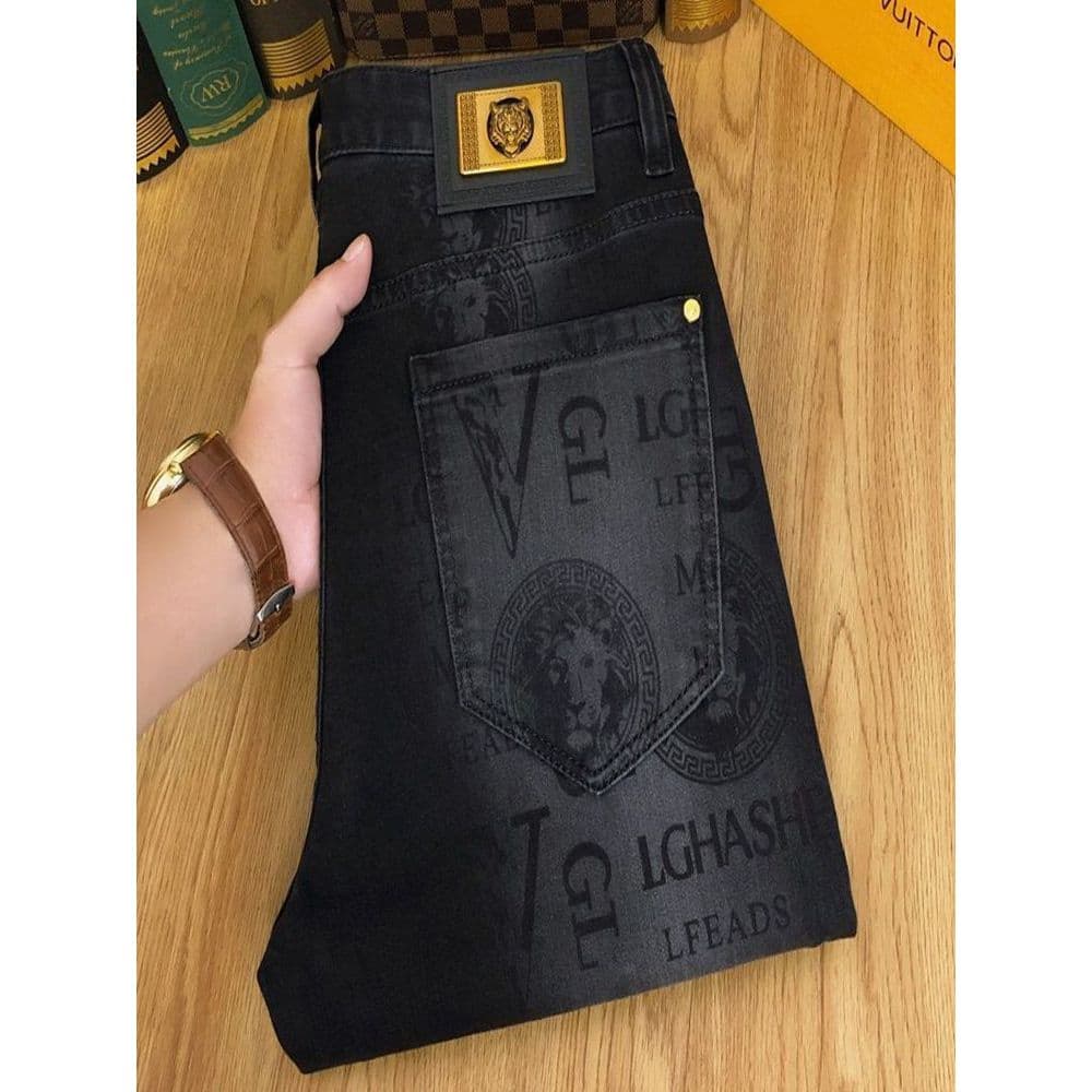 Street Wear versão coreana Jeans masculino fino ajuste calças magras estiramento Casual All-Match preto rufião bonito ún