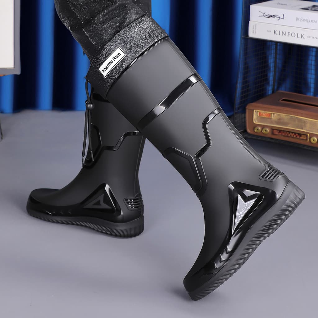 Botas de chuva masculinas estilo alemão, antiderrapantes, de cano médio, impermeáveis, para uso externo, resistentes a p
