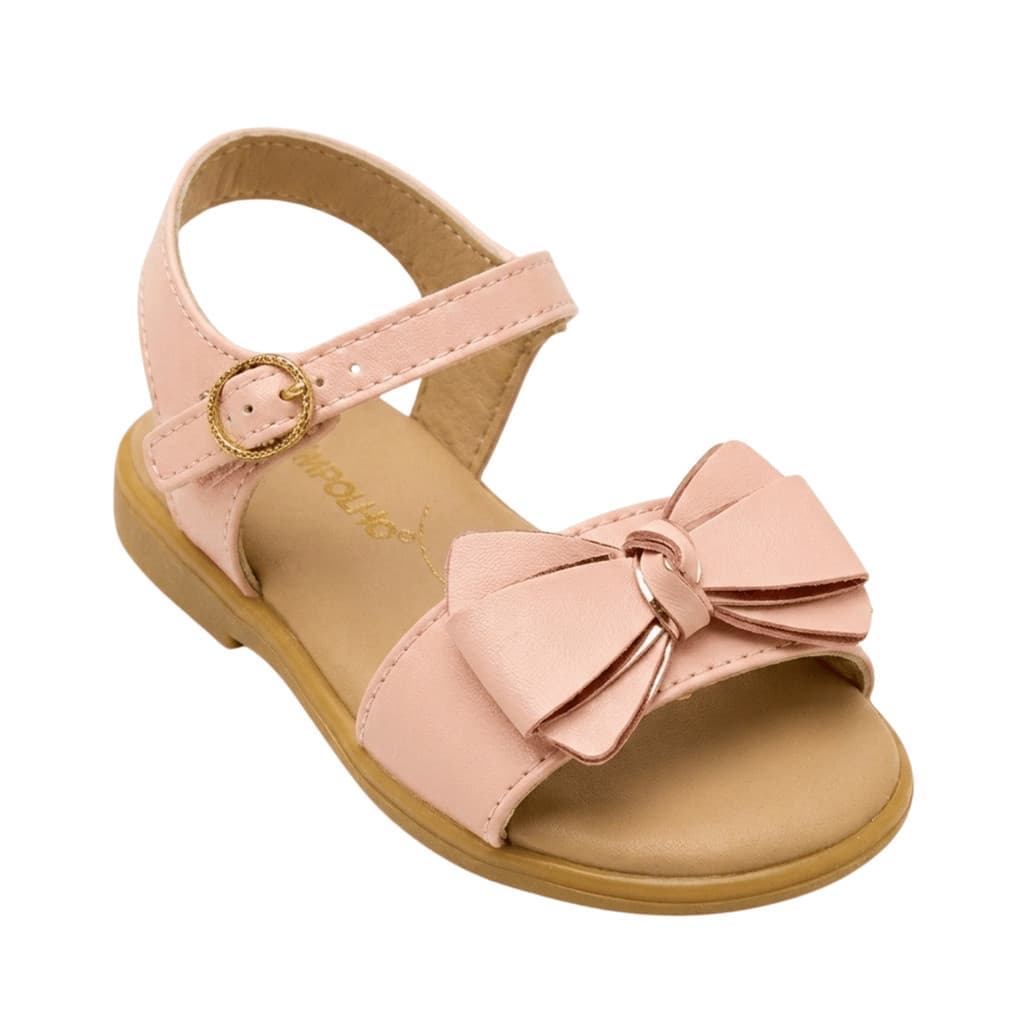 Sandália Infantil Menina Pimpolho Rosa Com Laço Fivela Sapato Festa Conforto Casual Luxo Lançamento Tendência Moda