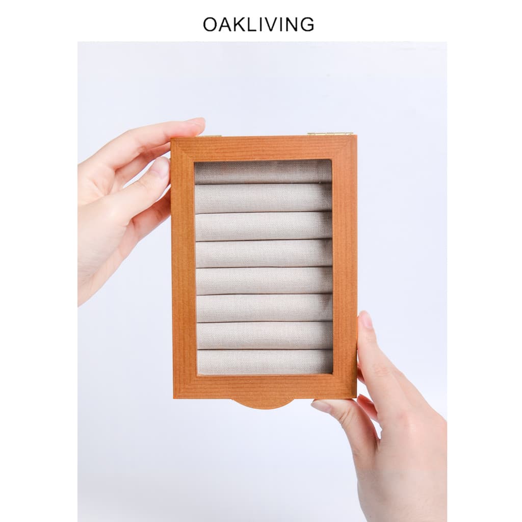 Oakliving Retro luz luxo caixa de armazenamento de madeira maciça colar anel de jóias portátil organizar caixa de jóias
