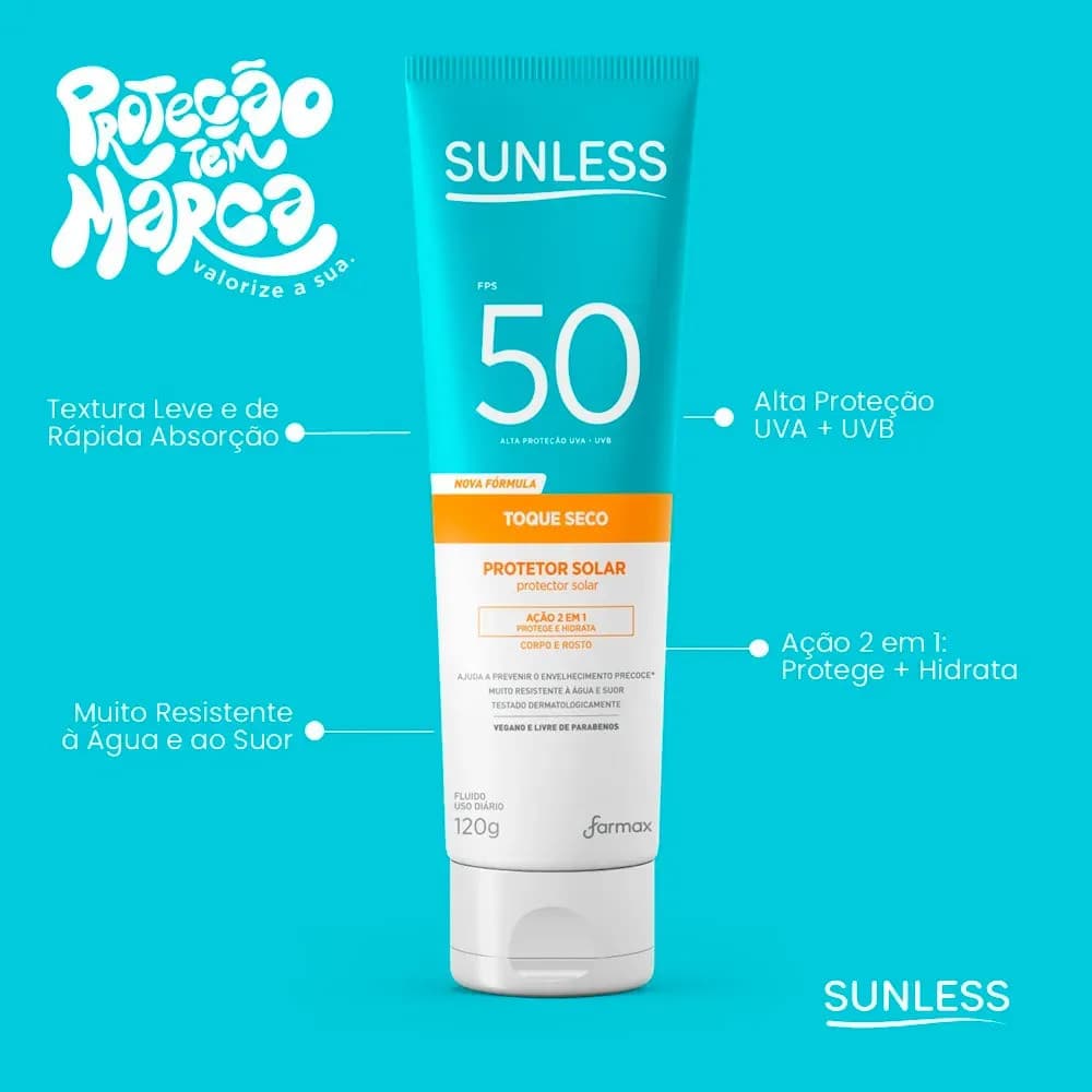 Protetor Solar Sunless Fps 50 Corpo E Rosto Toque Seco 120g